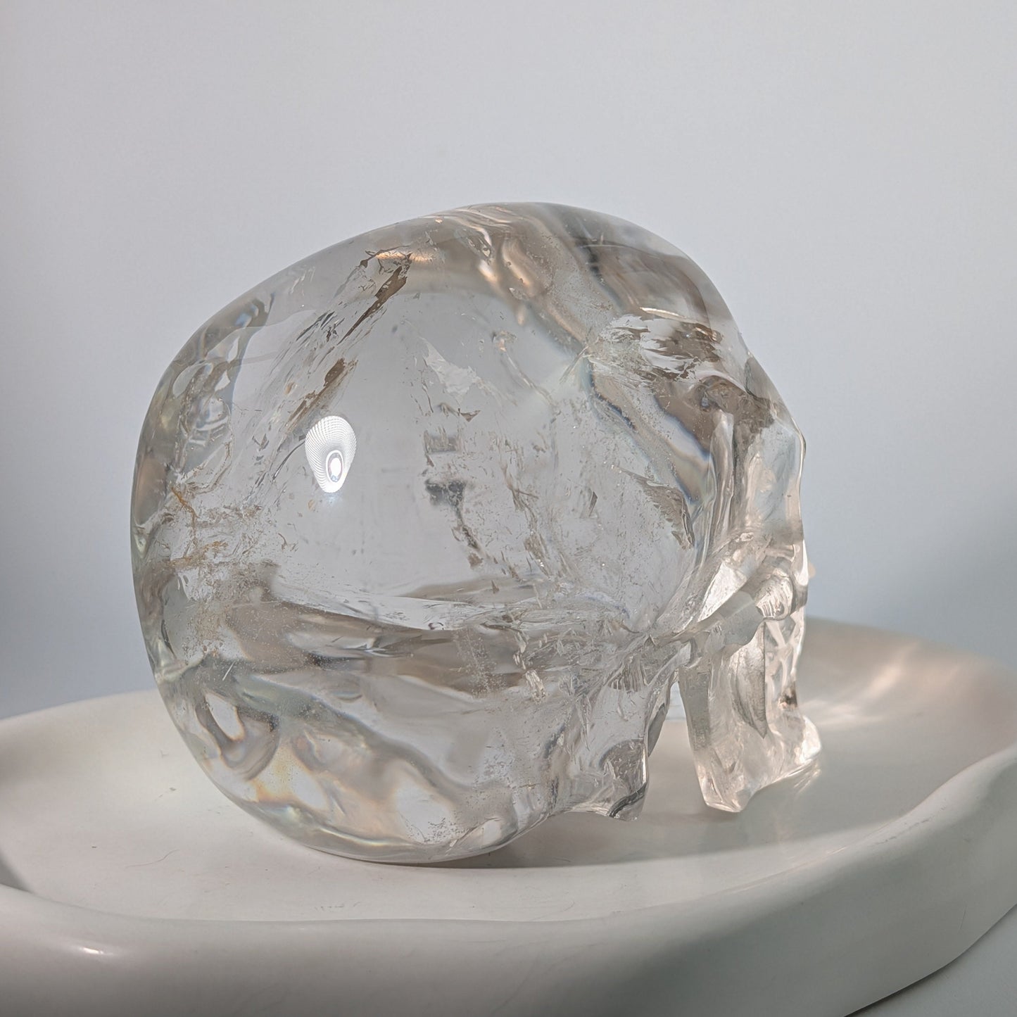 High End Bergkristall Schädel 1448g Regenbogen Handarbeit Meisterstück Sammler Temple of Desire