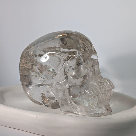 High End Bergkristall Schädel 1448g Regenbogen Handarbeit Meisterstück Sammler Temple of Desire