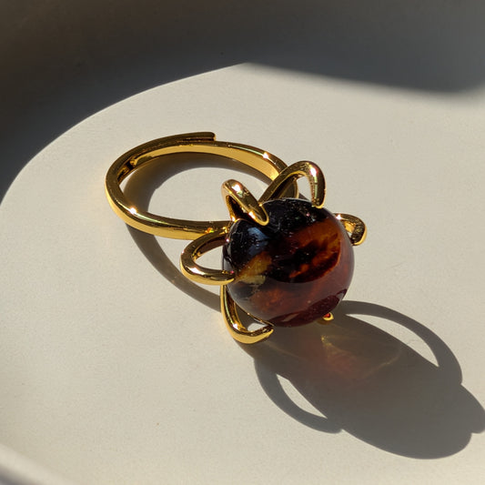 Karibischer Bernstein Ring | Verstellbar | Handgefertigt