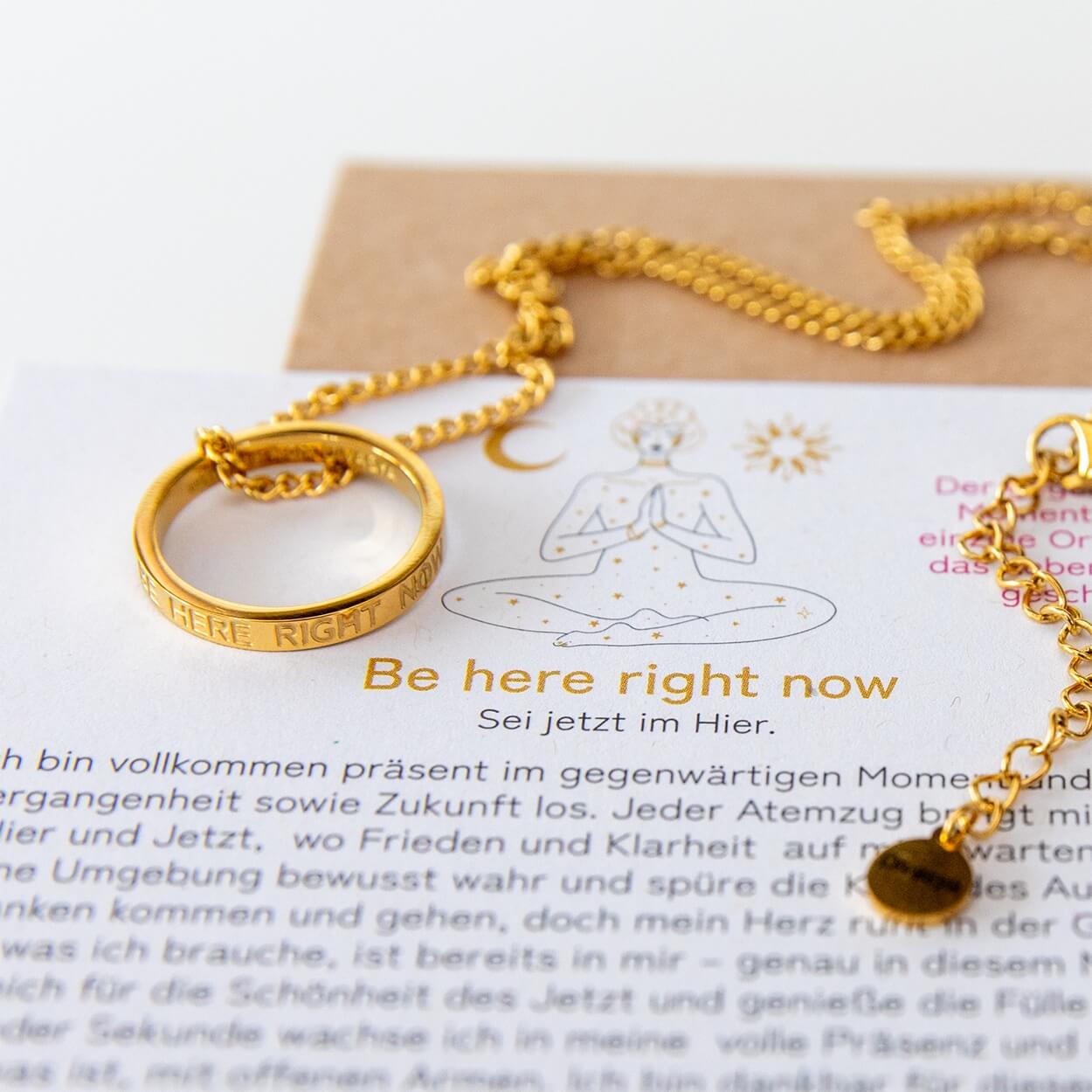 Kette mit Ring aus vergoldetem Edelstahl, 60 cm Länge