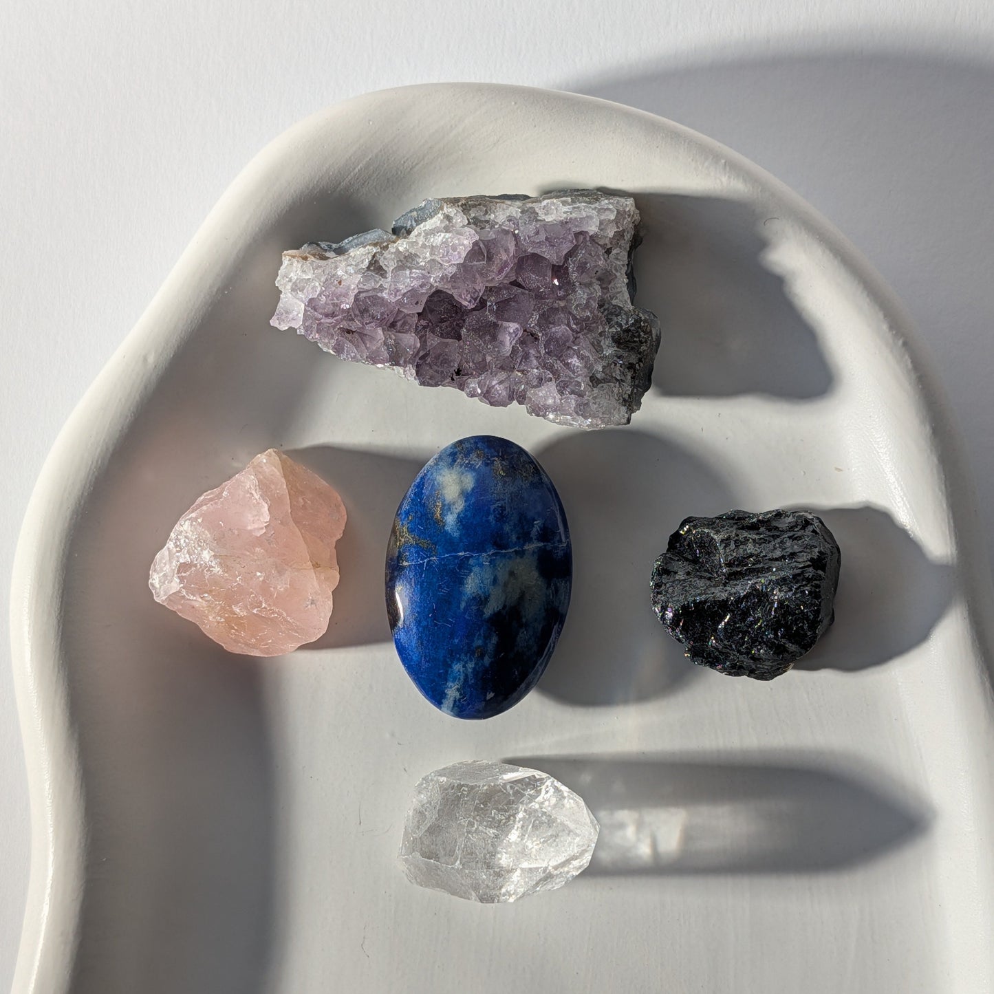 Kristall-Kit Back to Balance Routine Amethyst Turmalin Rosenquarz Bergkristall Lapis Lazuli