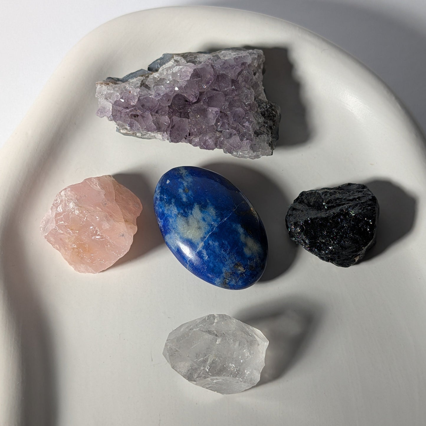 Kristall-Kit Back to Balance Routine Amethyst Turmalin Rosenquarz Bergkristall Lapis Lazuli