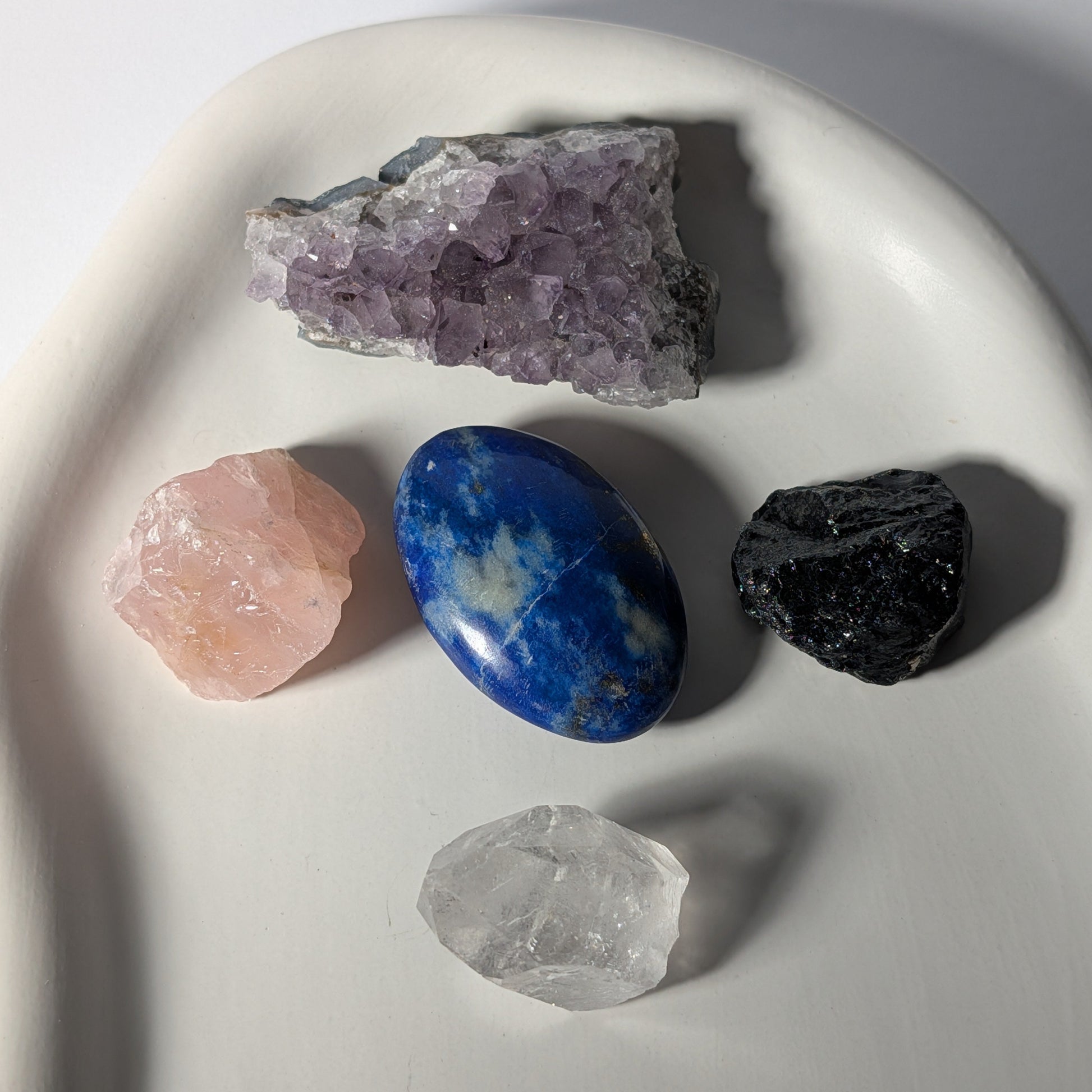 Kristall-Kit Back to Balance Routine Amethyst Turmalin Rosenquarz Bergkristall Lapis Lazuli