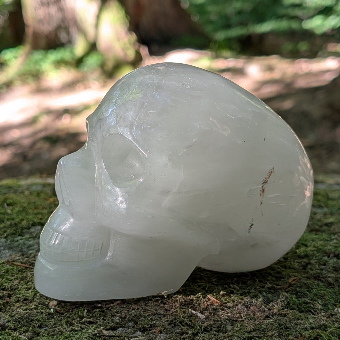Kristallschädel "Ahnengeist" aus milchigem Quarz.
