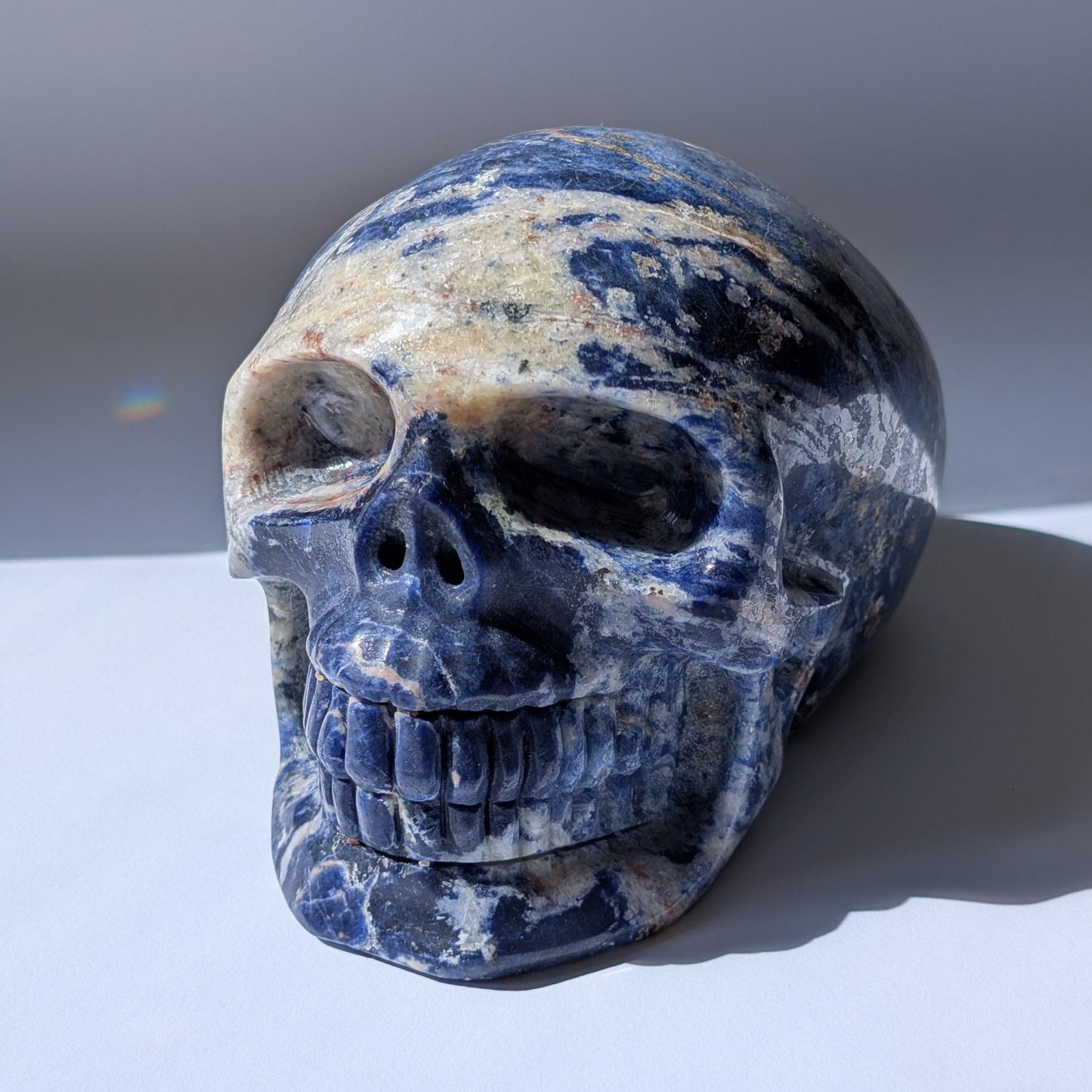 Kristallschädel "Der Magnetische Visionär" aus Sodalith-Magnetit mit magnetischen Einschlüssen.