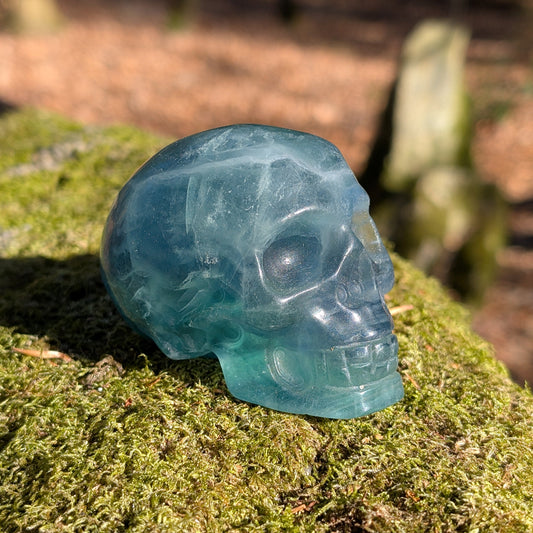 Kristallschädel "Miss Green" – Wegweiserin zur Erkenntnis aus Fluorit (318g)