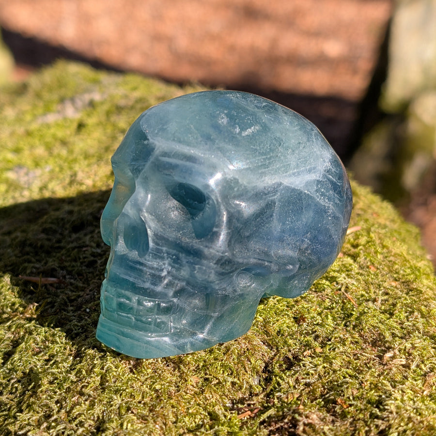 Kristallschädel "Miss Green" – Wegweiserin zur Erkenntnis aus Fluorit (318g)