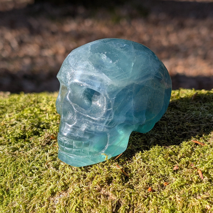 Kristallschädel "Miss Green" – Wegweiserin zur Erkenntnis aus Fluorit (318g)