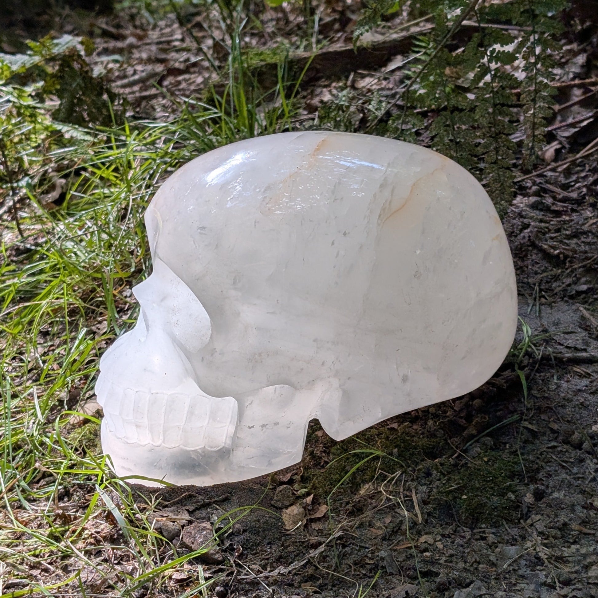 Kristallschädel "Titan der Klarheit" aus milchig-weißem Bergkristall.
