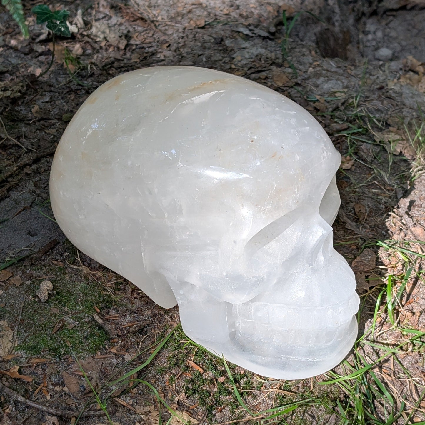 Kristallschädel "Titan der Klarheit" aus milchig-weißem Bergkristall.