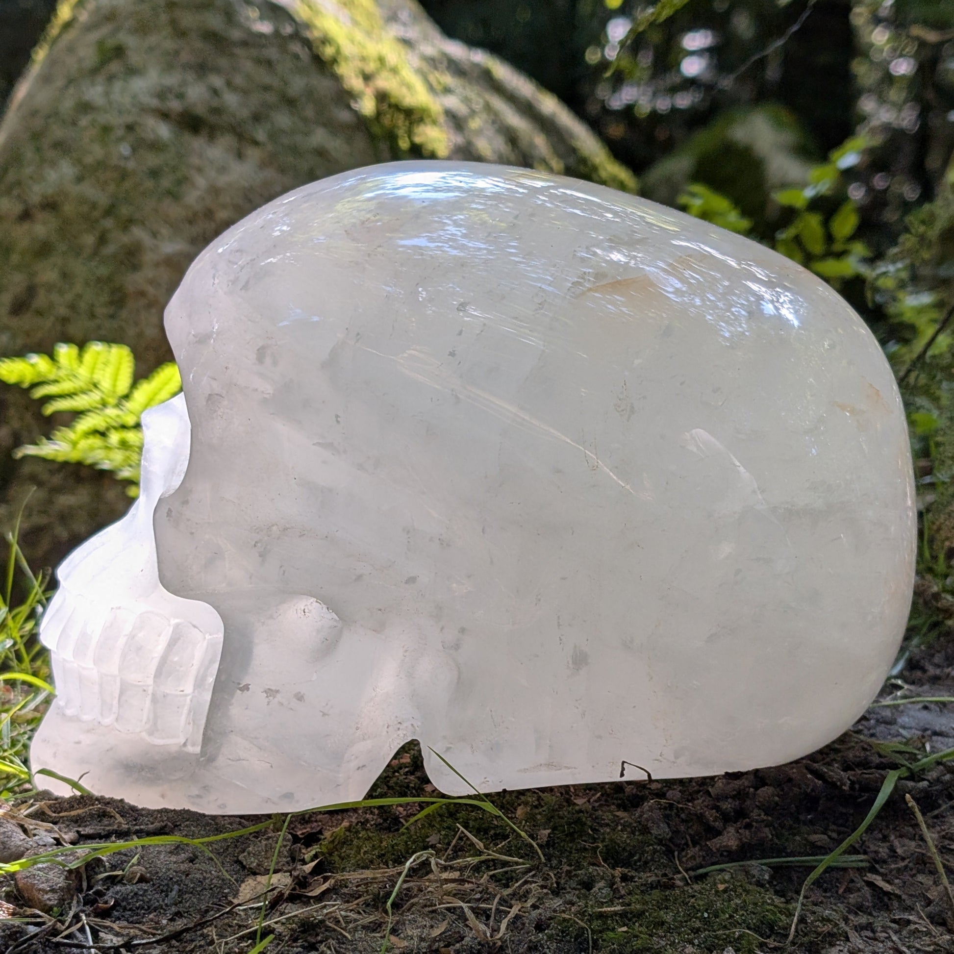Kristallschädel "Titan der Klarheit" aus milchig-weißem Bergkristall.
