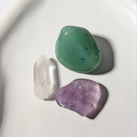 Kristallset Heilung Regeneration Grüner Quarz Bergkristall Amethyst