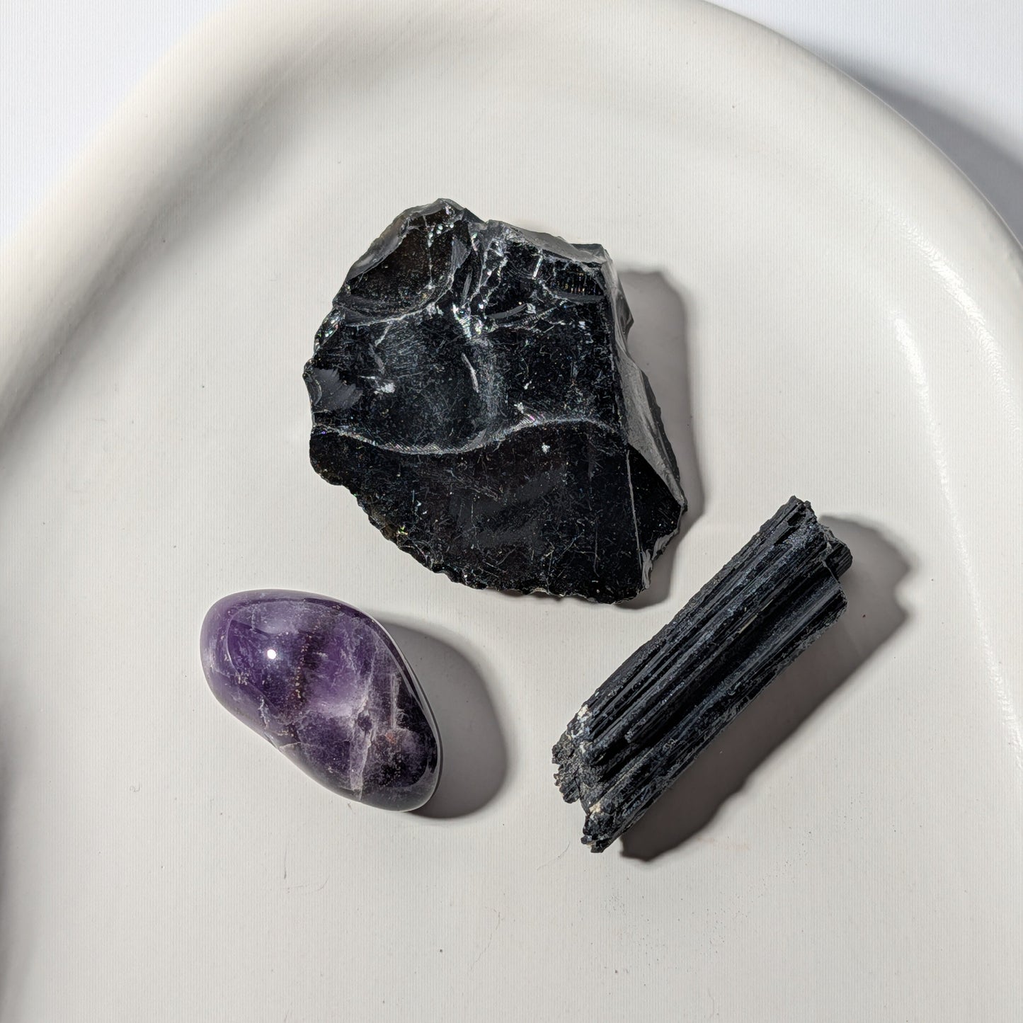 Kristallset Loslassen Transformation Obsidian Rohstein Amethyst Turmalin