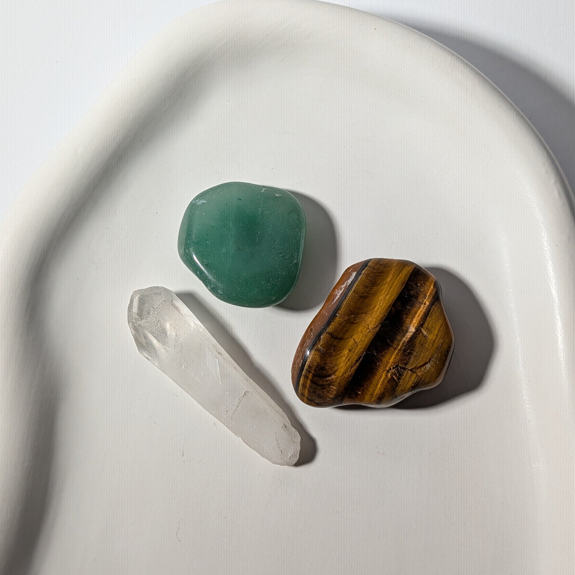 Kristallset Manifestation Klarheit Bergkristall Tigerauge Grüner Quarz