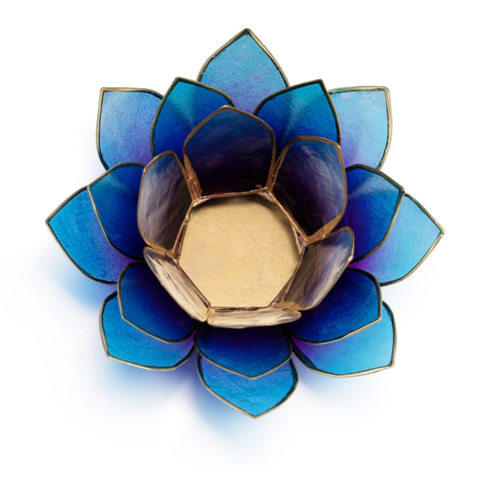 Lotus Teelichthalter Capiz in Blau, weitere Ansicht