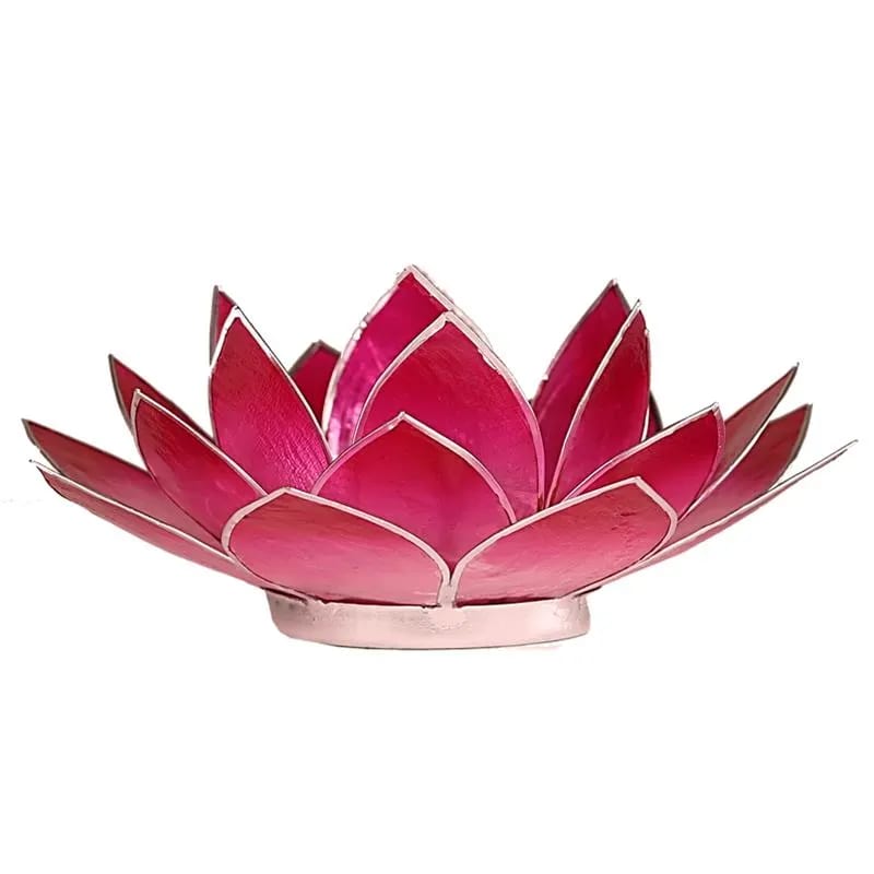 Lotus Teelichthalter Capiz aus Capiz-Muschel in Pink-Rosa mit Silberrand