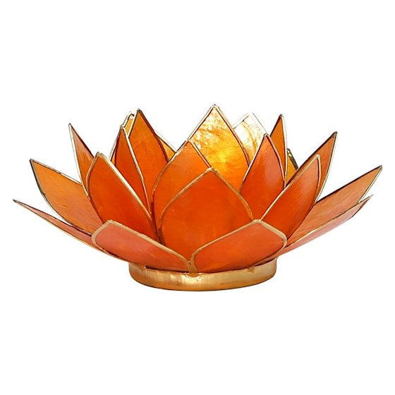 Lotus Teelichthalter Capiz aus Capiz-Muschel in Orange mit Goldrand