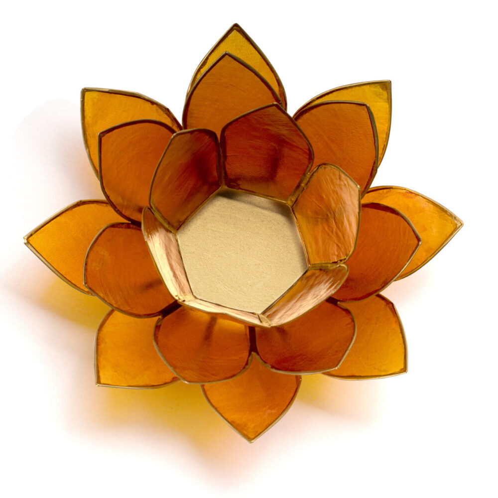 Lotus Teelichthalter Capiz in Orange mit Goldrand, weitere Ansicht