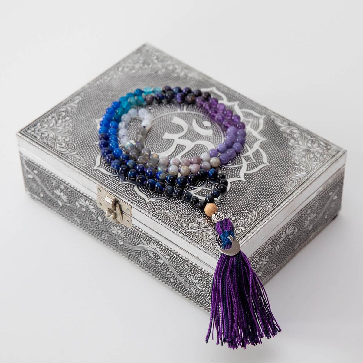 Mala-Kette Moon Child | Amethyst, Mondstein & Lapislazuli, 108 Perlen