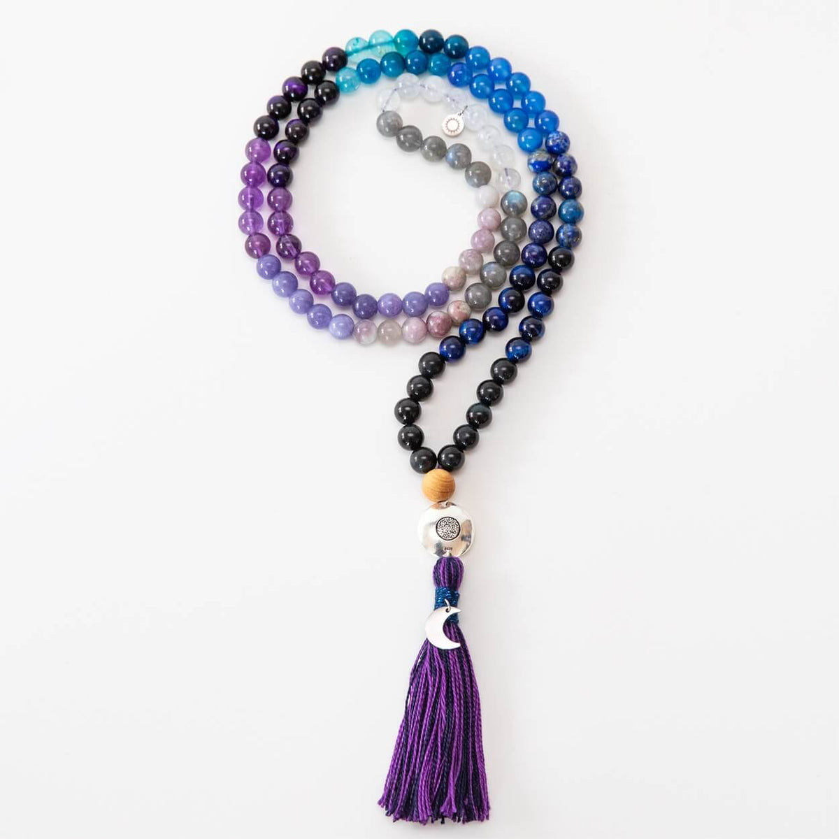 Mala-Kette Moon Child | Amethyst, Mondstein & Lapislazuli, 108 Perlen