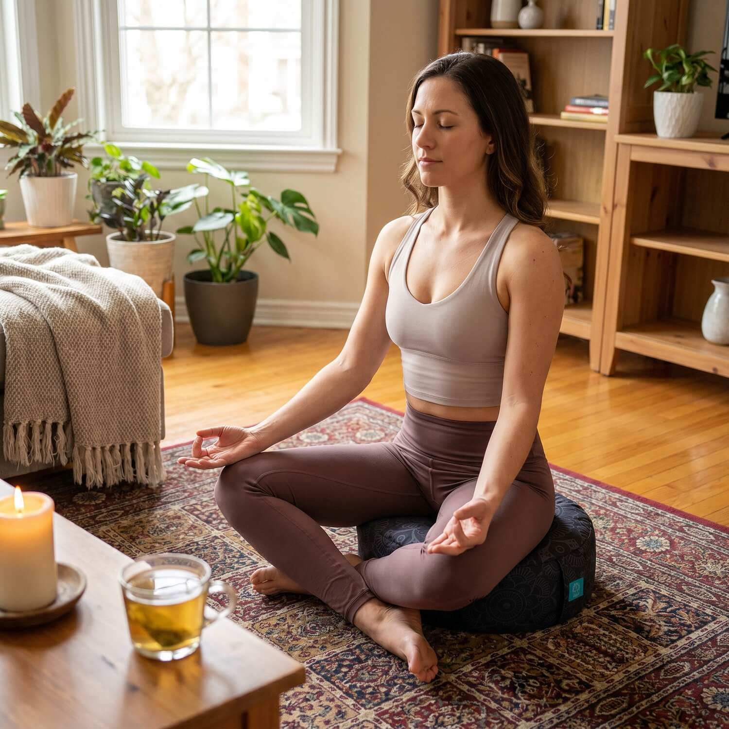 Griffschlaufe am runden Meditationskissen für den Transport
