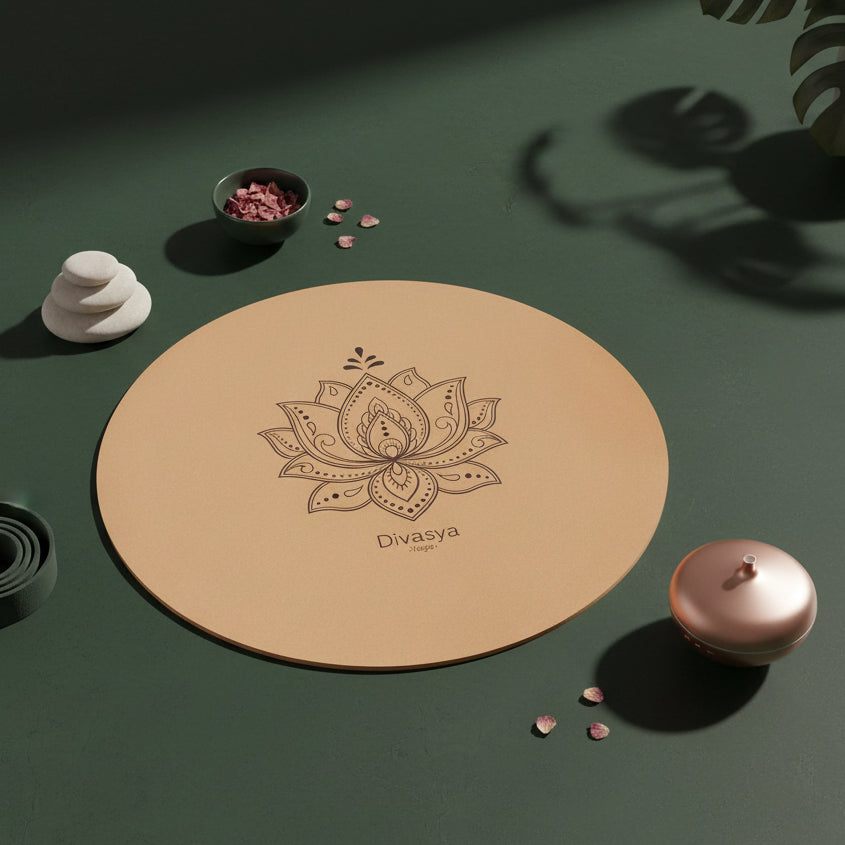 Meditationsmatte mit Lotusblüten-Motiv auf Kork