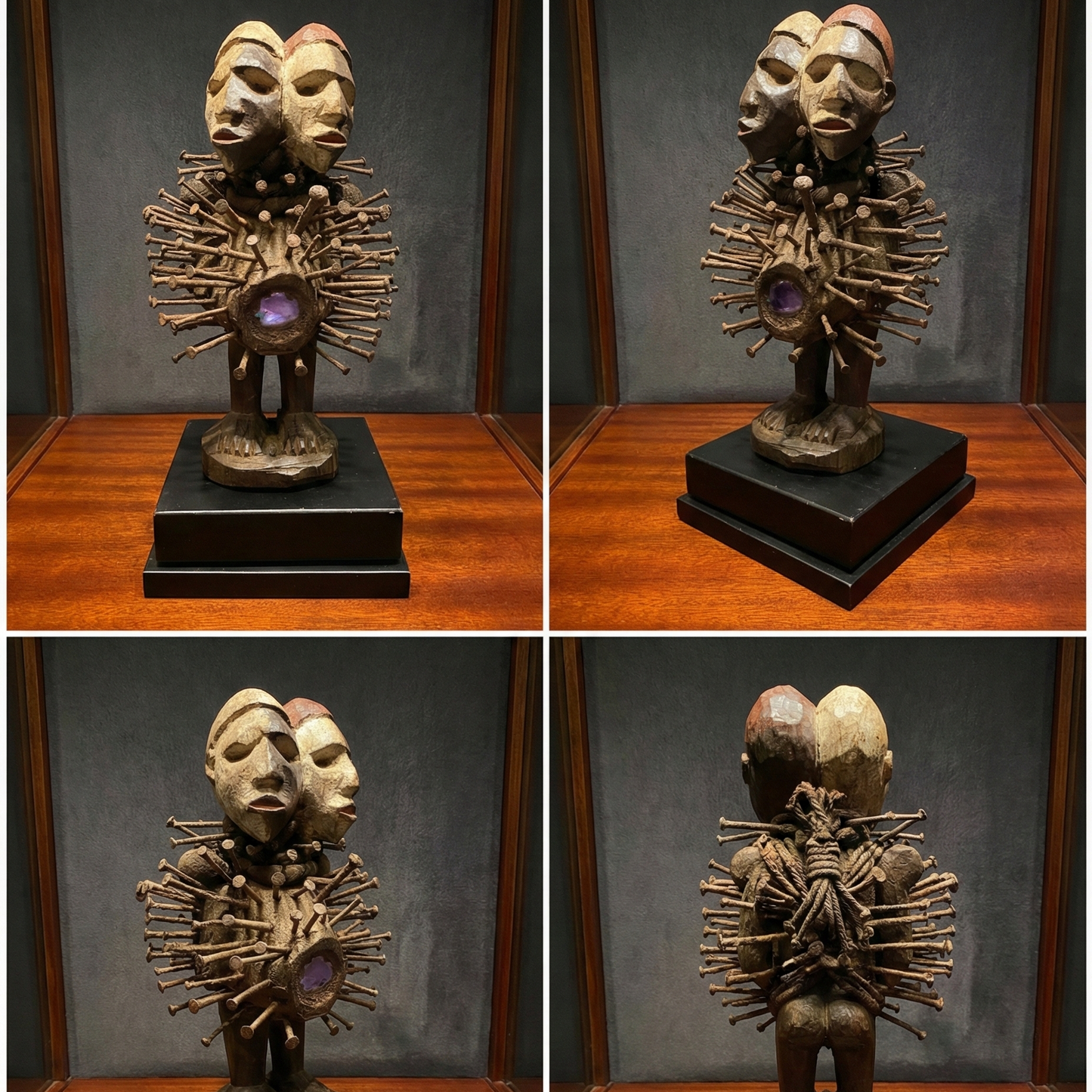 Nkisi Nkonde Fetisch Statue Kongo Januskopf Nägel Voodoo Schutzfigur Temple of Desire