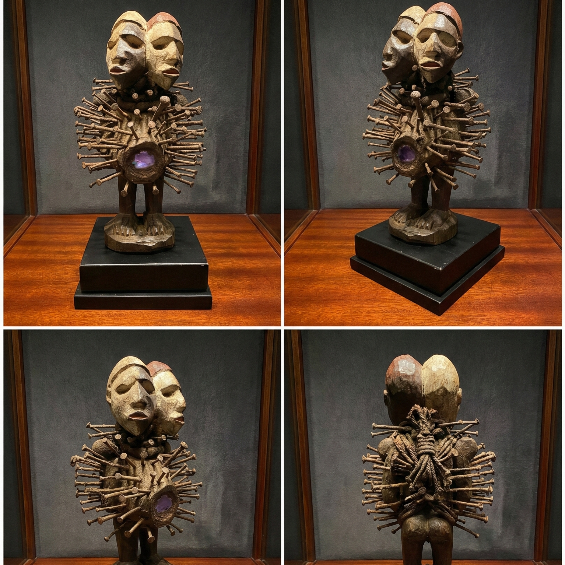 Nkisi Nkonde Fetisch Statue Kongo Januskopf Nägel Voodoo Schutzfigur Temple of Desire