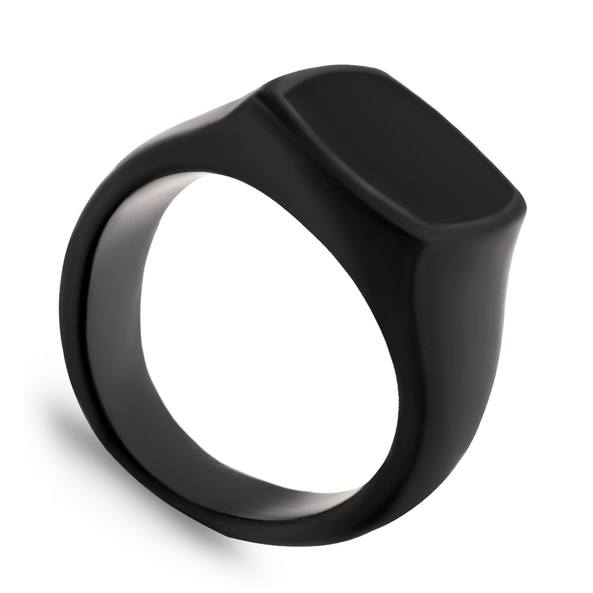 Akitsune Opul Ring Mattschwarz, schmaler Siegelring, Ansicht schräg von oben