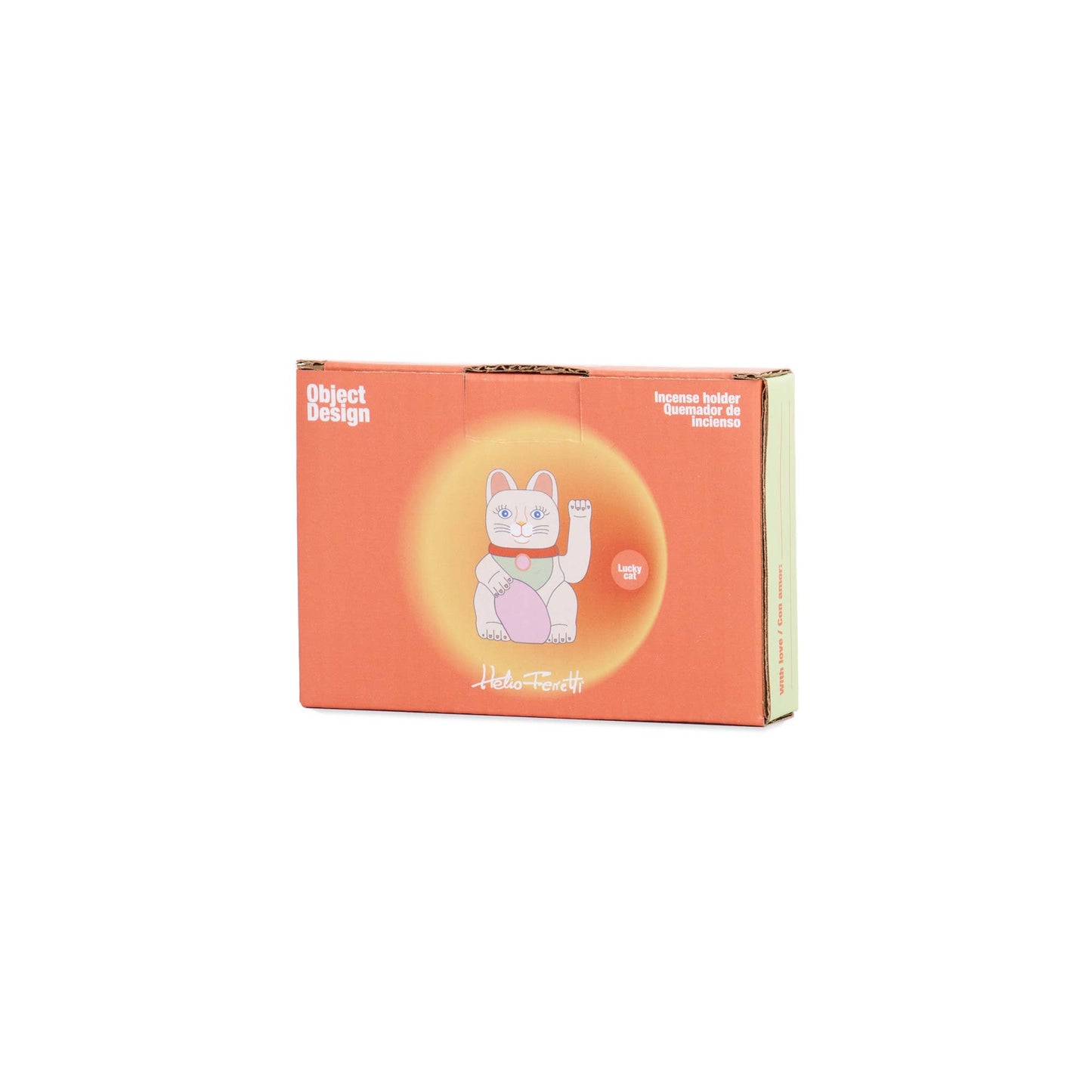 Orangefarbene Geschenkverpackung des Lucky Cat Incense Burner von Helio Ferretti