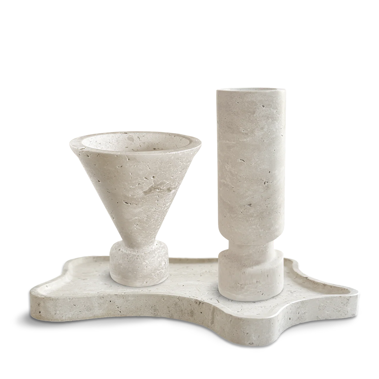 Patera Conus Travertin Set – Tablett, Conus Räucherkelch und Eosphoros Kerzenhalter