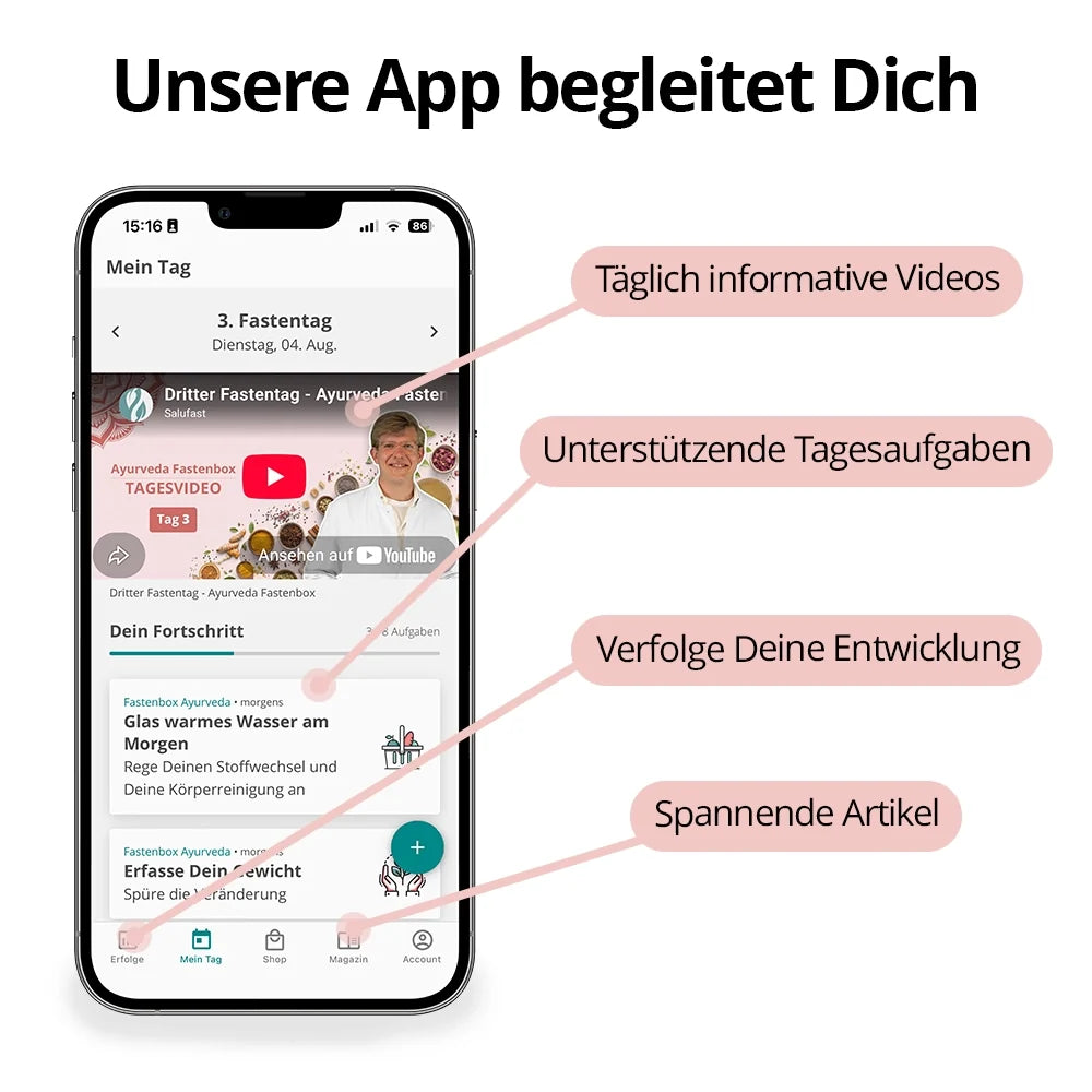 Salufast App begleitet durch die Fastenwoche