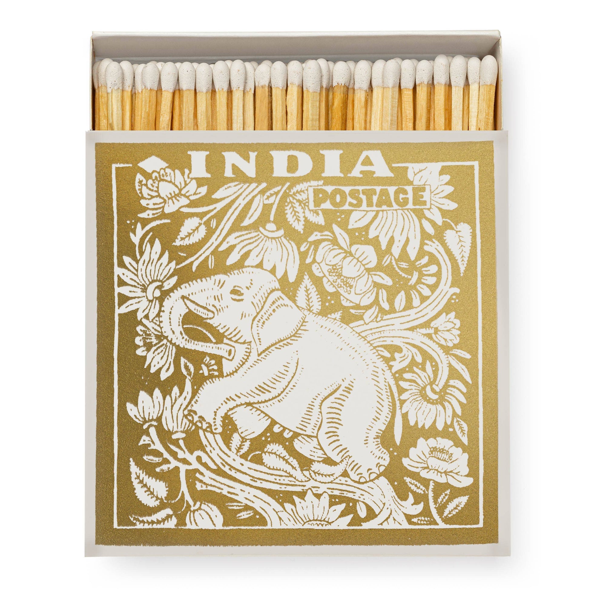 Quadratische Streichholzschachtel 'Elephant Stamp' in Gold, Design Ariane Butto