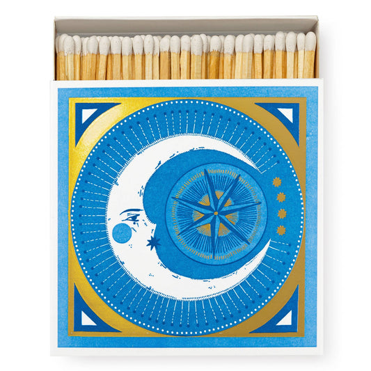 Quadratische Streichholzschachtel 'Golden Moon' blau mit goldenem Halbmond