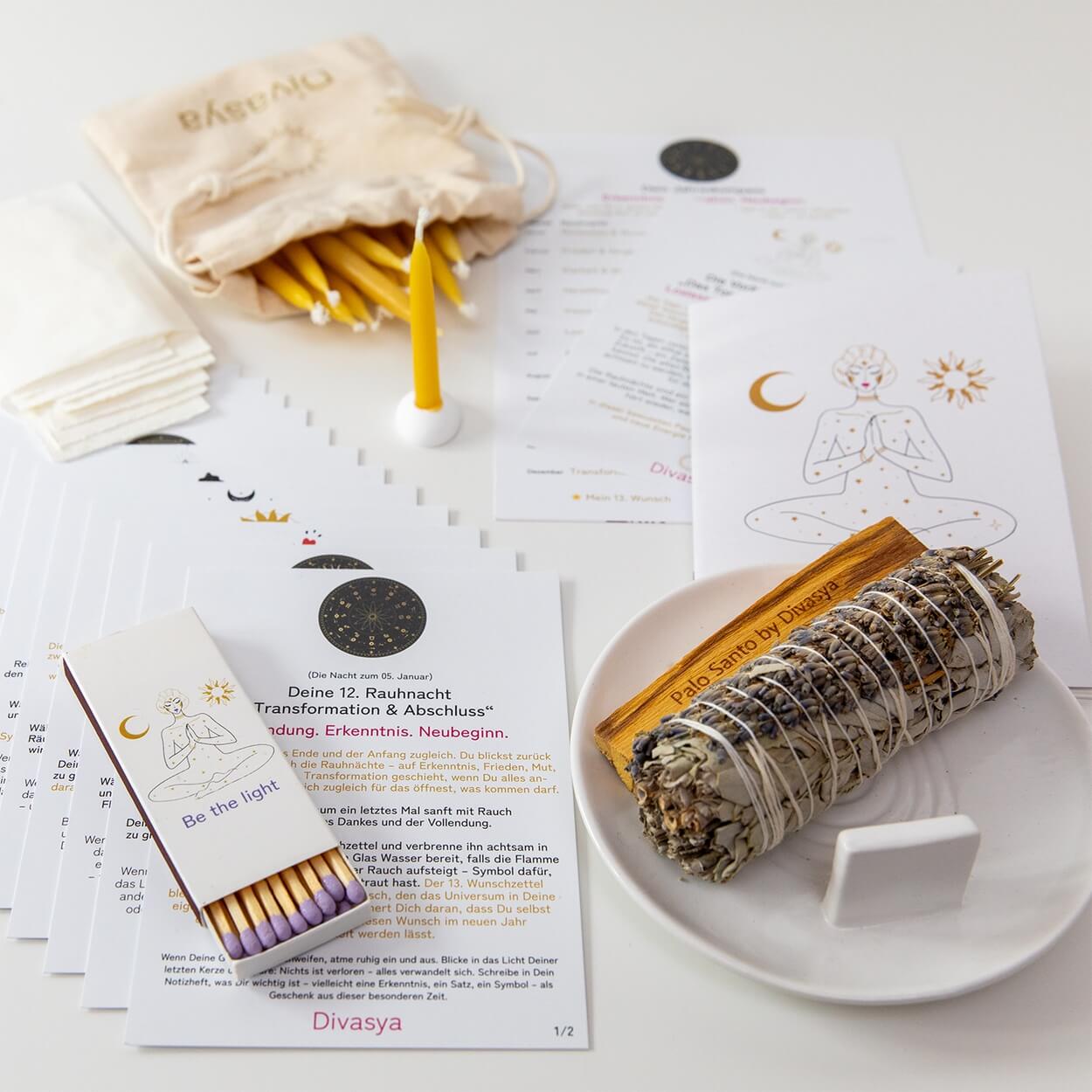 Rauhnächte Set mit Räucherschale, Salbei, Palo Santo und Karten