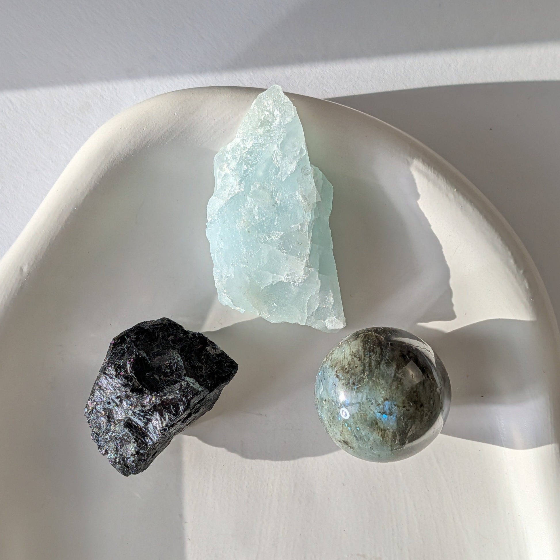 Reise Kristallset Schwarzer Turmalin Aquamarin Labradorit Reiseschutz Temple of Desire