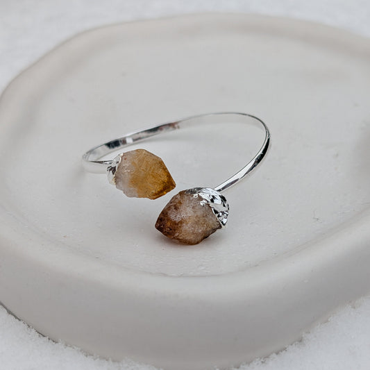 Rohes Citrin Armband Silber Versilbert Cuff Armreif Edelstein Gelb Temple of Desire