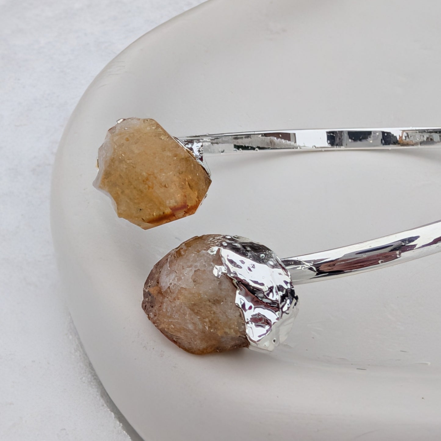 Rohes Citrin Armband Silber Versilbert Cuff Armreif Edelstein Gelb Temple of Desire