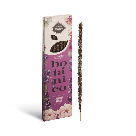 Sagrada Madre Botanico Lavendel & Rosen Räucherstäbchen mit Blütenblättern.