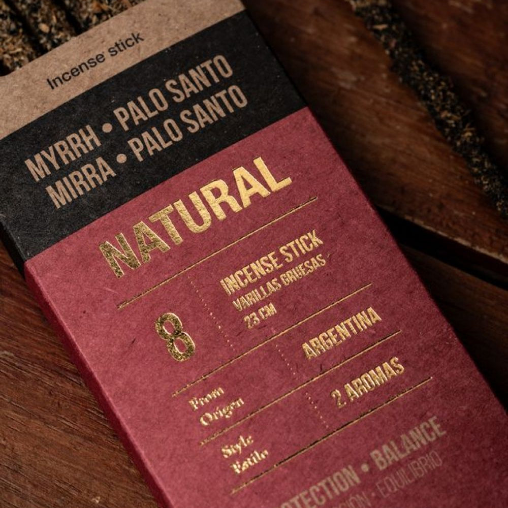 Sagrada Madre Natural Räucherstäbchen Myrrhe Palo Santo Verpackung Schutz Balance Temple of Desire