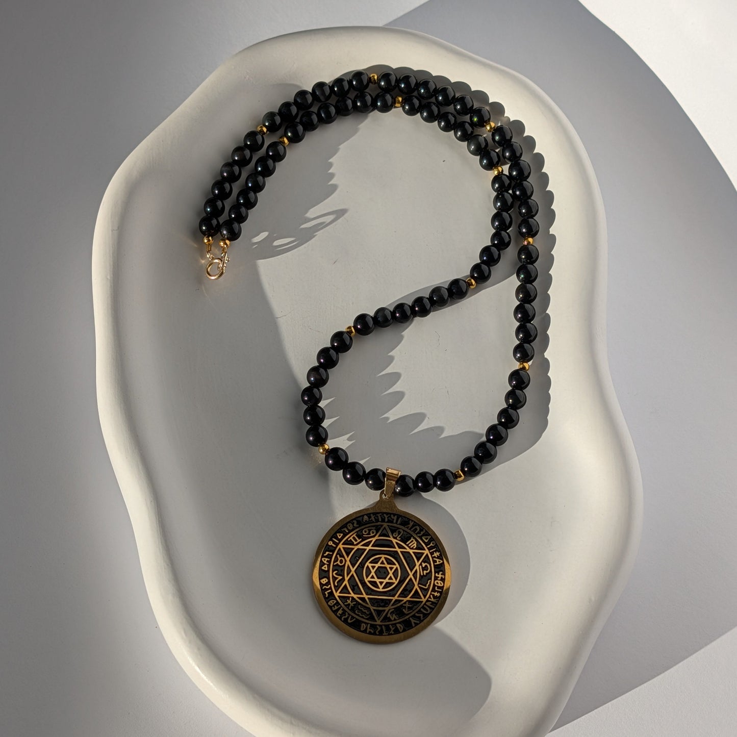 Siegel Salomos Anhänger Obsidian Kette Davidstern Hexagramm Schutzamulett Temple of Desire