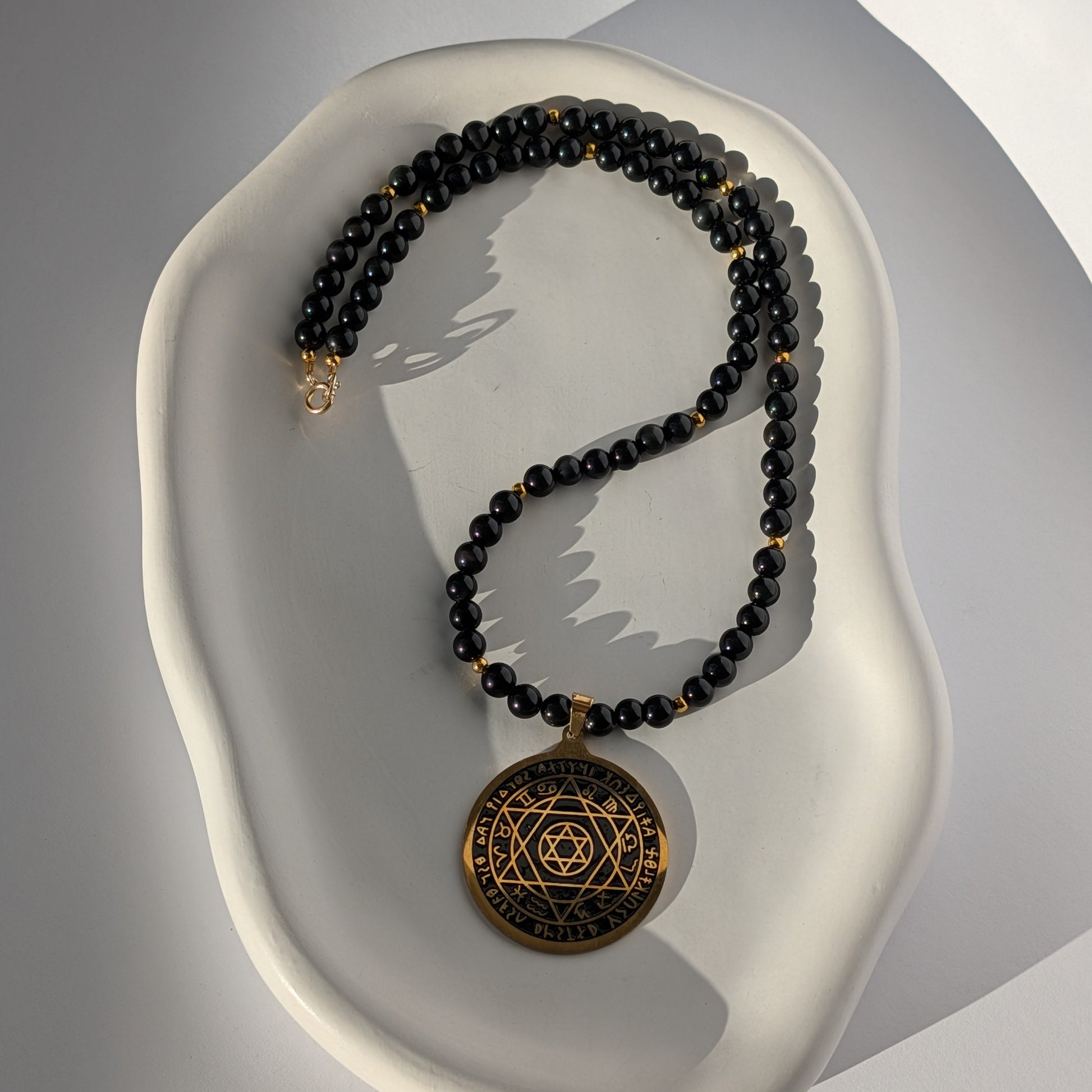 Siegel Salomos Anhänger Obsidian Kette Davidstern Hexagramm Schutzamulett Temple of Desire
