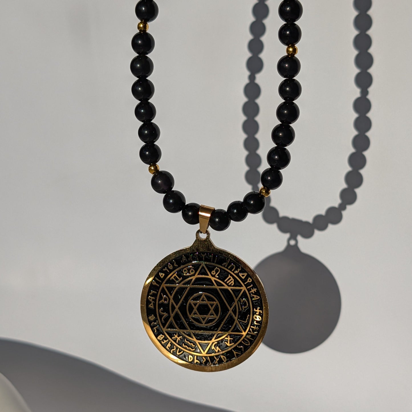 Siegel Salomos Anhänger Obsidian Kette Davidstern Hexagramm Schutzamulett Temple of Desire