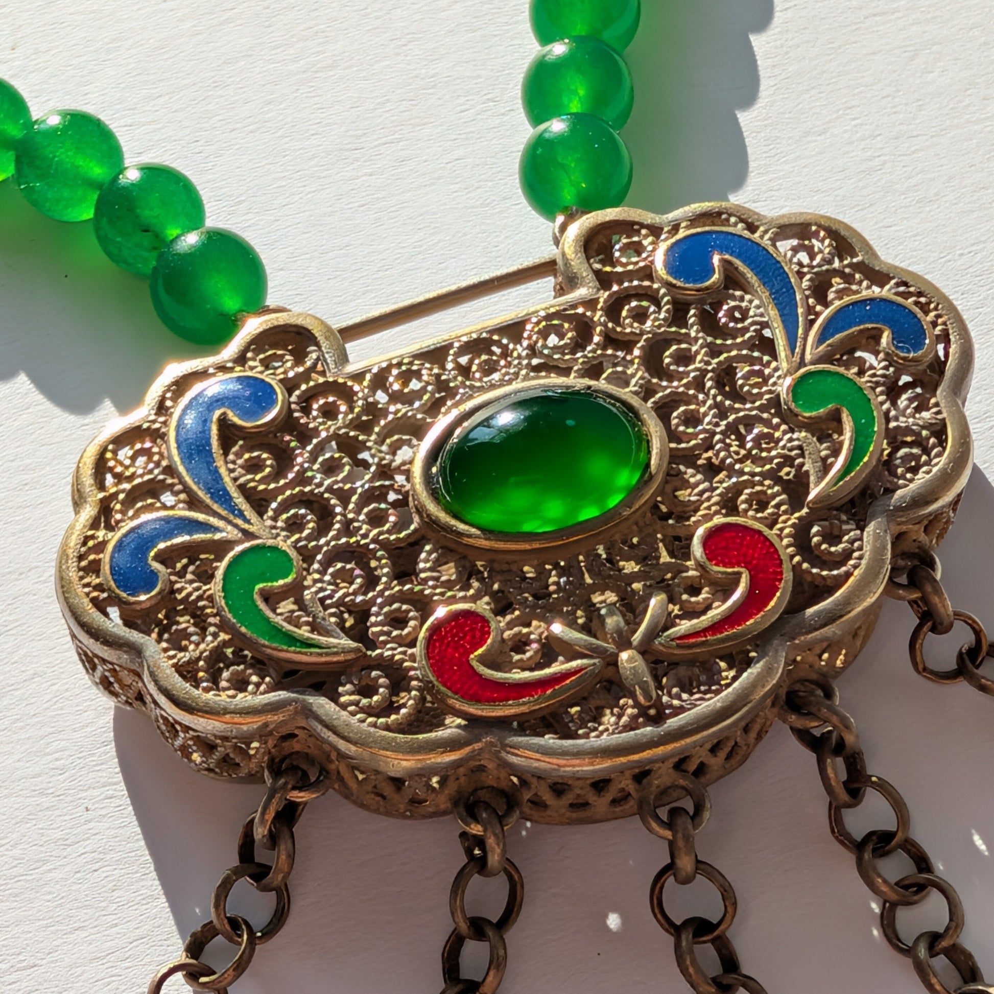 Smaragd Halskette Ruyi Schloss Anhänger Qing Dynastie Klangschloss Glöckchen Temple of Desire