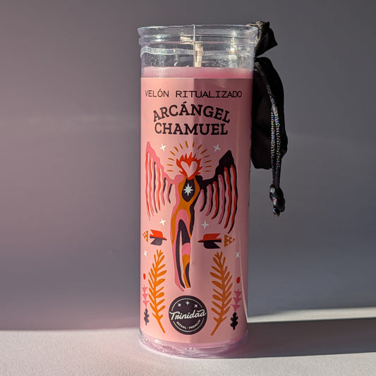 Trinidad Ritualisierte Kerze Erzengel Chamuel Pink Kunststoffhülle Liebe