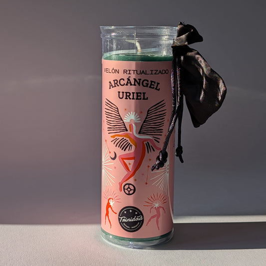Trinidad Ritualisierte Kerze Erzengel Uriel Grün Kunststoffhülle