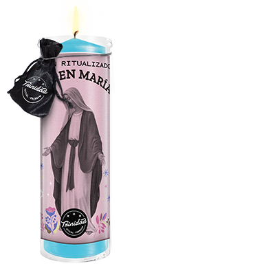 Trinidad Ritualisierte Kerze Jungfrau Maria blau Kunststoffhülle