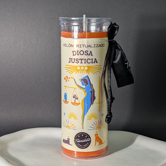Trinidad Ritualkerze Diosa Justicia Göttin Gerechtigkeit Gerichtsprozess Magie Spanien Temple of Desire