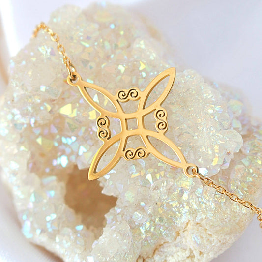 Vergoldetes Hexenknoten Armband, geflochtenes Symbol für Schutz.