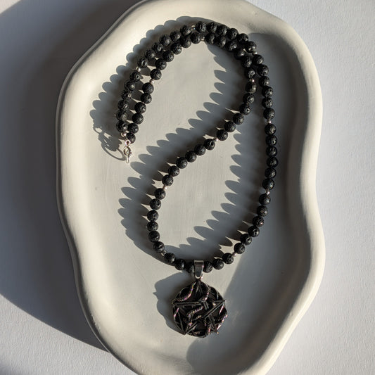 Wicca Pentagramm Kette Lavastein Schutzamulett Hexe Silberverschluss Temple of Desire